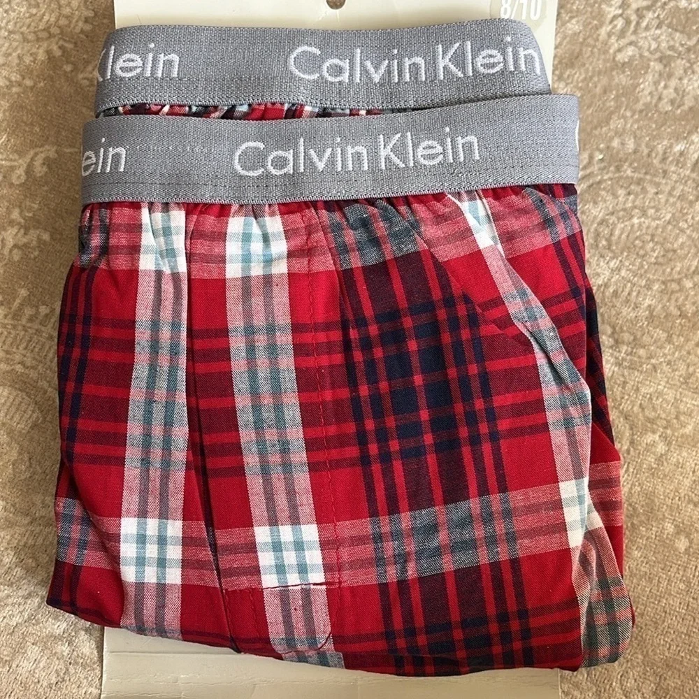Brand New Calvin Klein 2-Pack Boys Plaid Cotton Boxer Shorts Red Blue Underwear